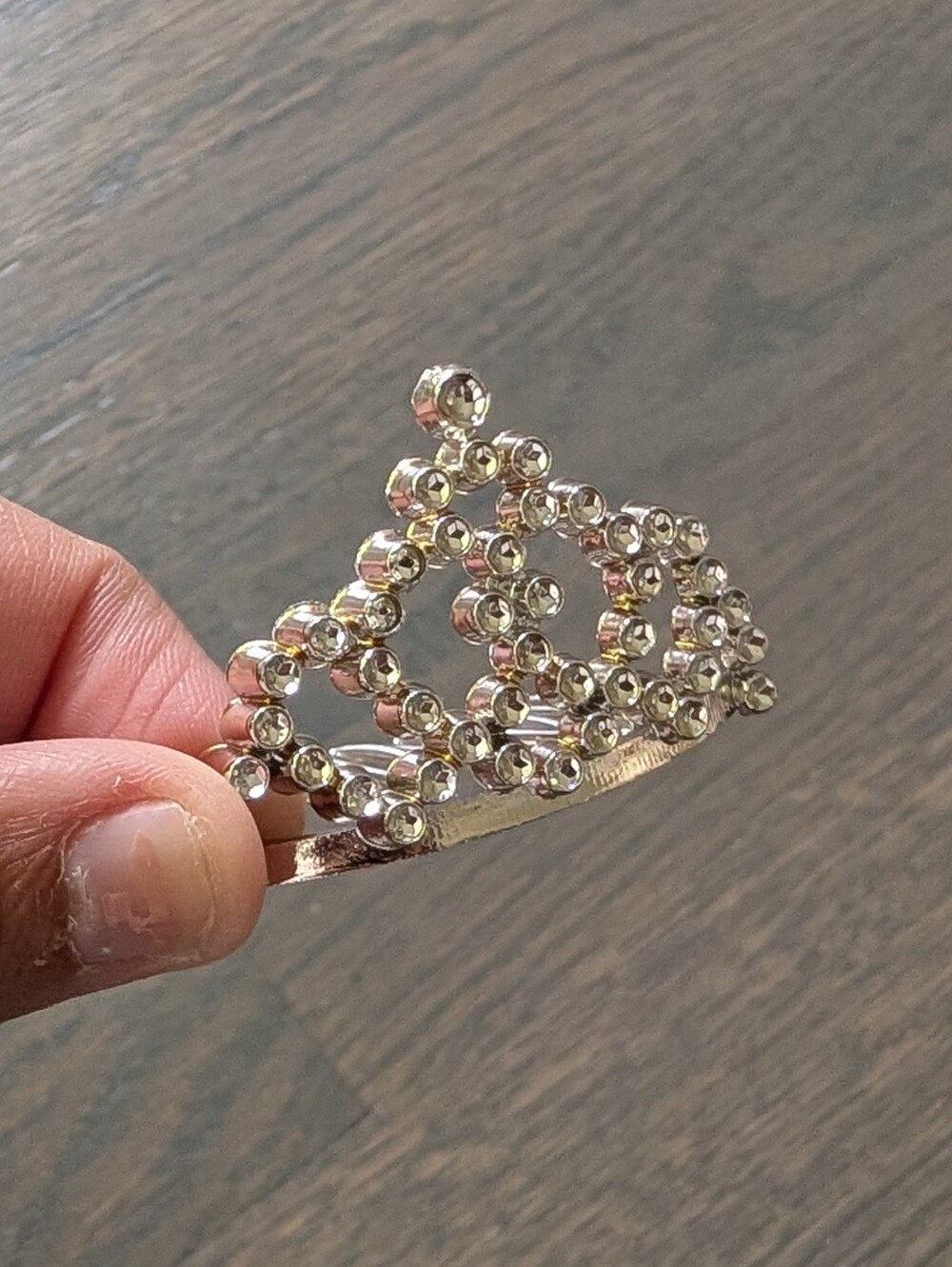 Mini Molded Crown Tiara Hair Comb Clip Silver Tone Plastic Princess Costume